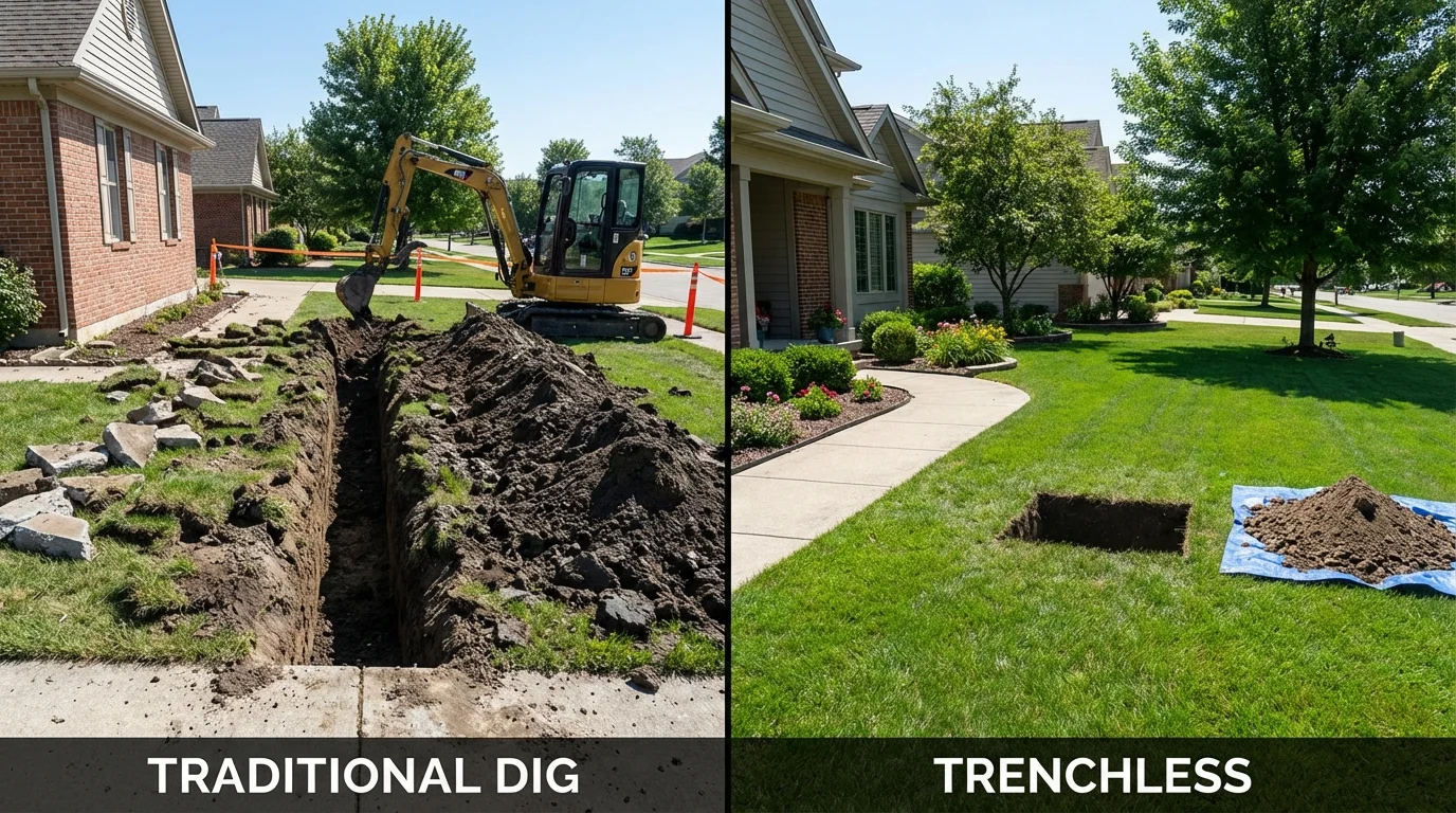 Trenchless sewer repair with minimal yard damage versus traditional excavation in Eureka Springs, AR